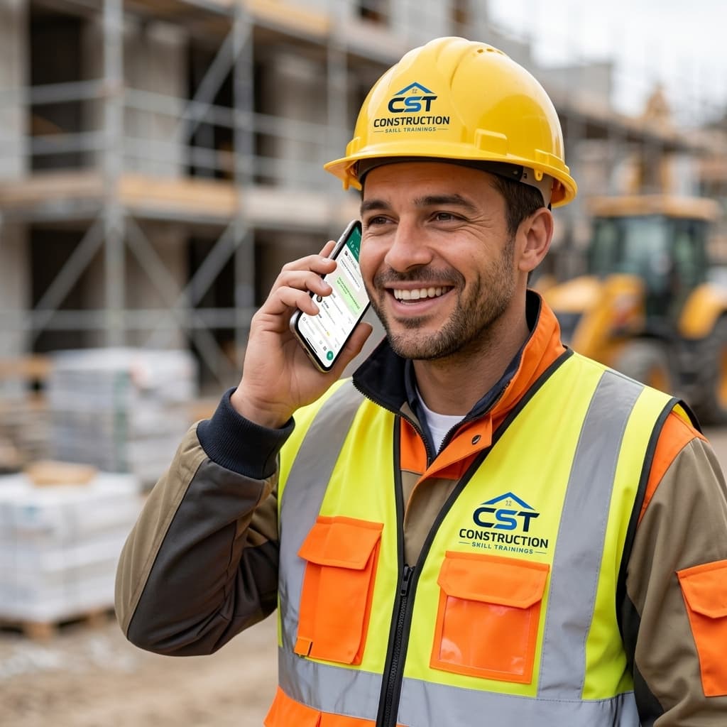 Construction worker on WhatsApp